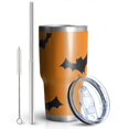 thumbnail image 2 of 30oz Orange Halloween Bats Tumblers Stainless Steel Tumbler with Lid and Straw,Vacuum Insulated Double Wall Travel Tumbler Cups Mug with Cleaning Brush for Coffee,Tea, 2 of 7