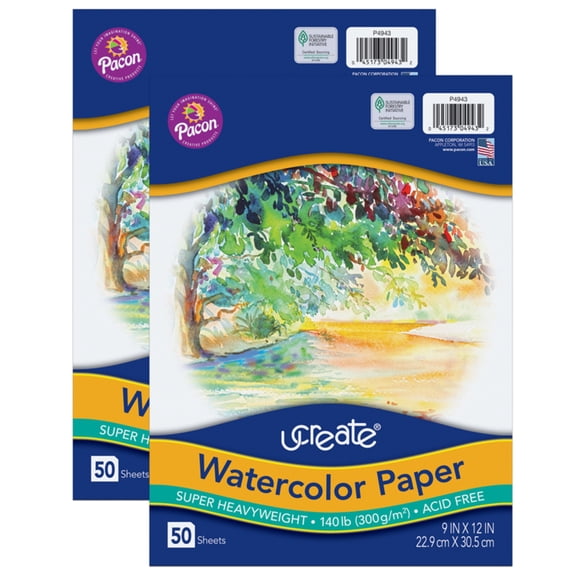 UCreate® Watercolor Paper 140lb, 9x12, 50 Sheets per Pack, 2 Packs