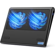 Laptop Cooling Pad - 12"-15.6" Laptop Cooler with Quiet Cooling Fan | USB-A & USB-C Cooling Stand with Adjustable Wind Speeds for Gaming, Work & Everyday Computing, Blue LED