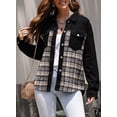 thumbnail image 7 of Asyoly Women Winter Plaid Patchwork Denim Jacket Long Sleeve Button Down Jean Shacket Jacket Boyfriend Oversized Coats Casual Loose Outwear, 7 of 7