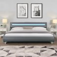 thumbnail image 2 of Royard Oaktree Wave-Like Curve Design Platform Bed Frame with LED Headboard King Size Faux Leather Upholstered Bed Modern Low Profile Bed Frame with Wooden Slats Support, Gray, 2 of 7