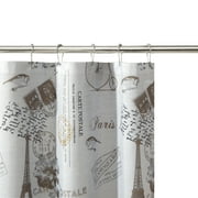 Mainstays Paris Eiffel Tower Geometric Shower Curtain Set with Hooks & Liner– 14-Piece Contemporary Gray Bathroom Decor, 70 x 72, Machine Washable