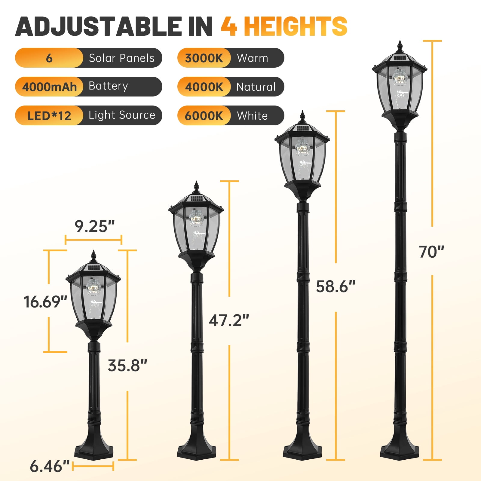 bokifol 70" Solar Lamp Post Light,Solar Light Posts for Outside Waterproof,Outdoor Lamps for Patio,Backyard,Front Porch Decor,Warm White,Replaceable Bulb