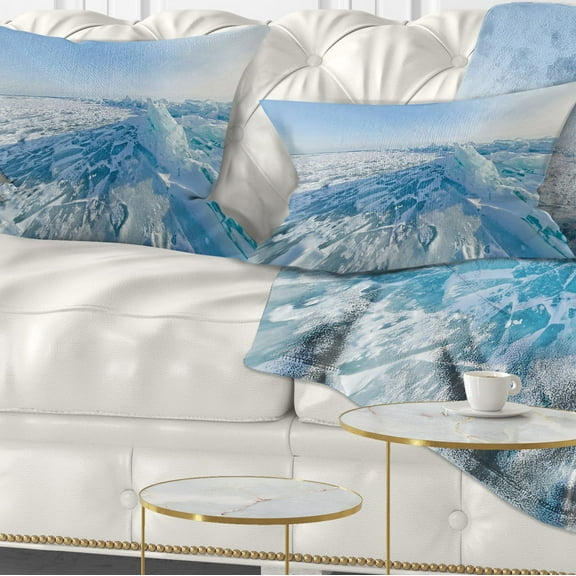 Designart 12" x 20" Blue Polyester Throw Pillow