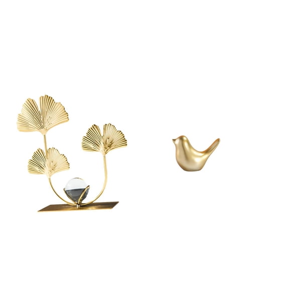 Escultura De Pájaros Con Hojas Doradas, Adorno Para Estantería, Decoración Moderna Para El Hogar, Coleccionable, Regalo De Cumpleaños O Inauguración De Casa, Dormitorio, Navidad, Escritorio
