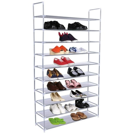 - Gymax Shoe Tower Rack 50 Pair 10 Tier Free Standing