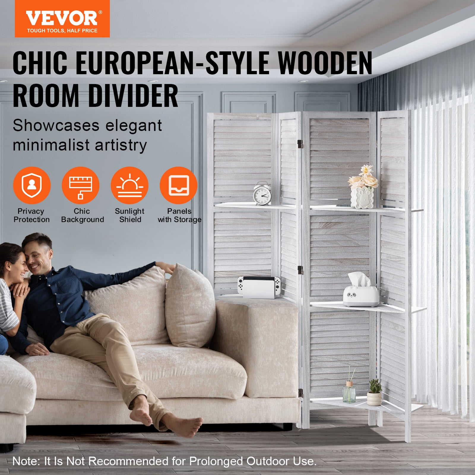 VEVOR Wood Room Divider, 4 Panel Wood Folding Privacy Screen, 66.9 Inches&nbsp;Tall Indoor Louvered Partition Divider, Portable Decoration Screen, for Room Separation,&nbsp;Home