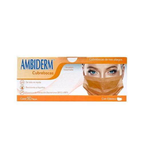 Cubrebocas adulto tricapa 3 pliegos naranja con elastico caja c/50