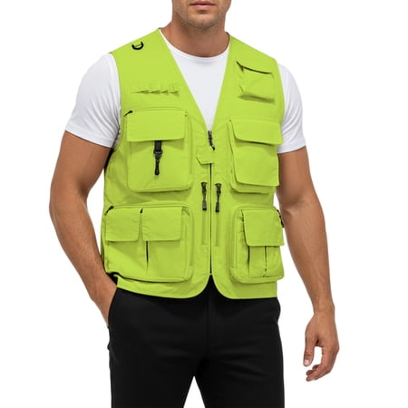 Men Cargo Vest Zip Up Outdoor Work Safari Photo Fishing Vests with Multi-Pockets for Travel Climbing