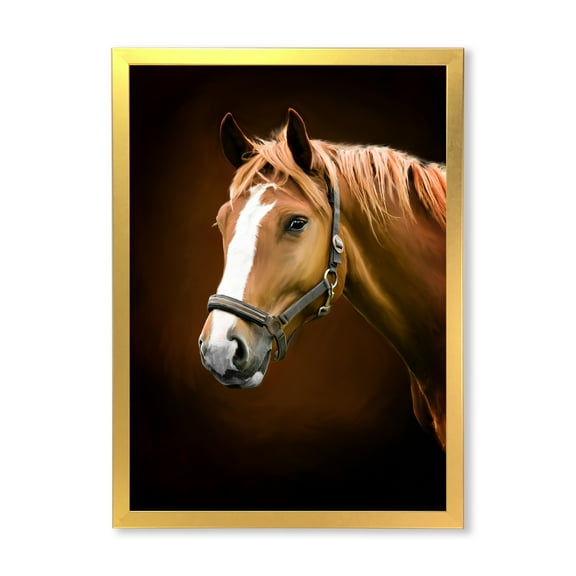 Designart 'Brown Horse With White Nose Portrait' Farmhouse Framed Art Print