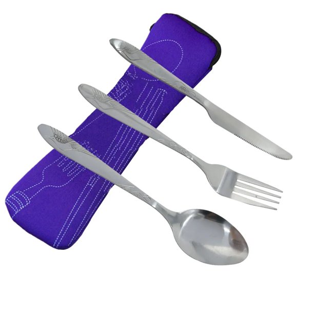 Juego de cubiertos de acero inoxidable, juegos de vajilla, juego de vajilla portátil con bolsa de tela, juego de herramientas para el almuerzo, rosa Adepaton JQFLD277-53