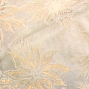 The Ribbon People Sheer Ivory and Gold Flocked Poinsettia Wired Craft Ribbon 2.5" x 20 Yards