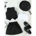 thumbnail image 3 of aturustex Little Girls 4pcs Skirts Outfits 3T-7T Toddler Baby Sleeveless Camisole V-Neck Waistcoats Button-up Tops with Elastic Pleated Skirt Hat Kidsy Skirts Set Beachwear for Holiday Party, 3 of 7