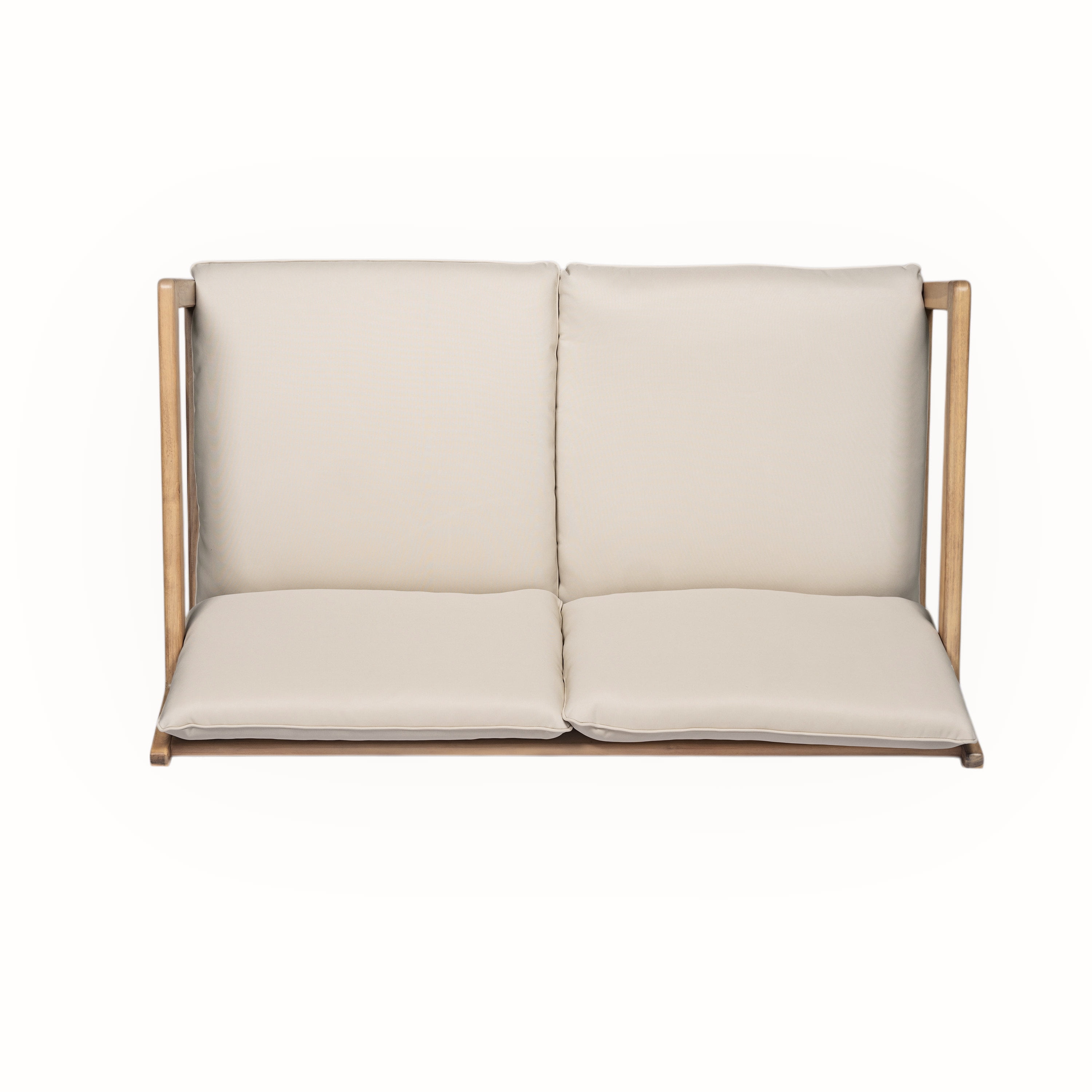 Loveseat with Coffee Table, Outdoor Acacia Wood Furniture for Patio Garden, Light Teak and Beige