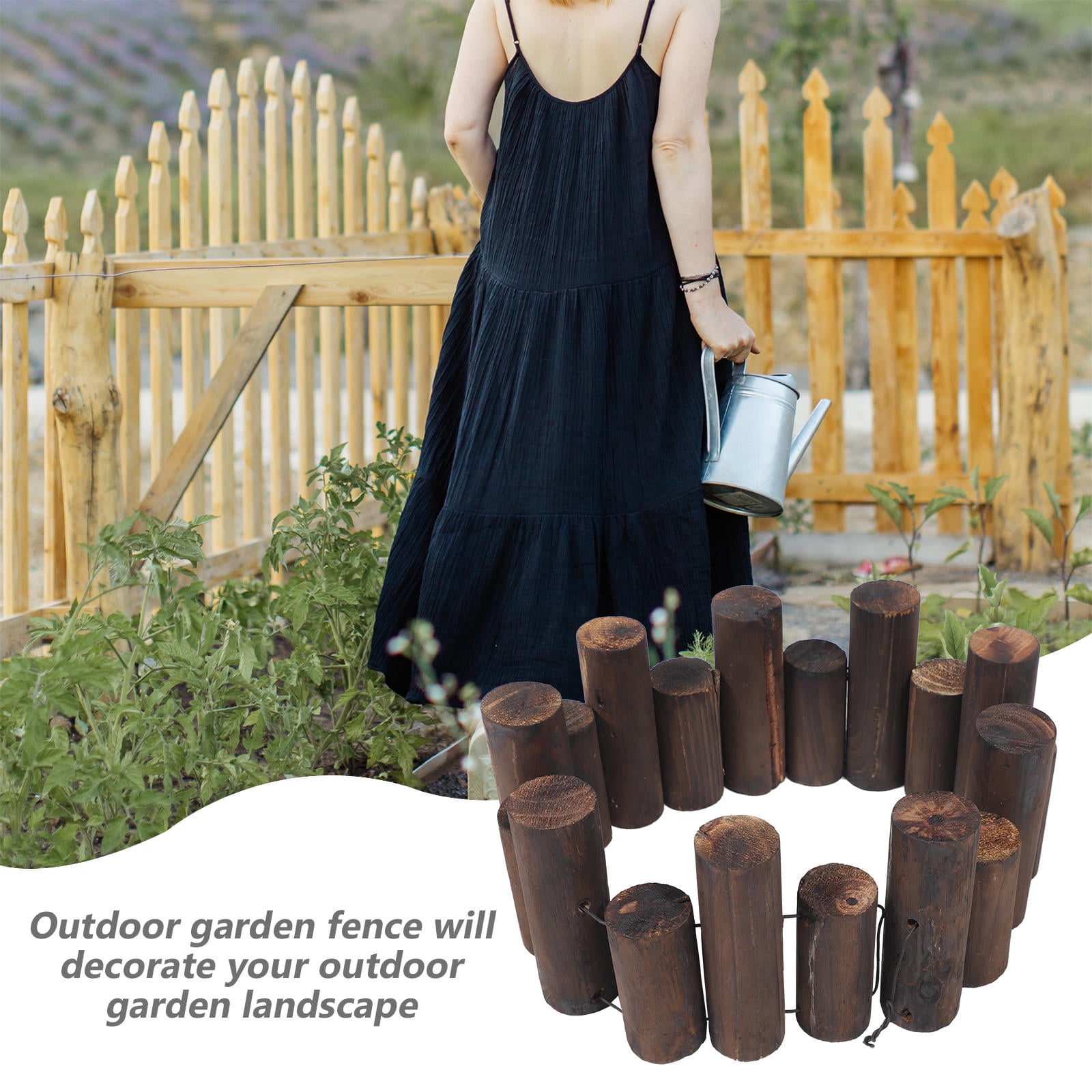 Soimiss Black Wood Garden Fence Outdoor Decorative Edging Border for Landscape and Yard