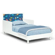 Delta Children Dreamer Toddler Bed (Choose from Dinosaur or Rainbow Headboard Stickers), Bianca White