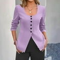 thumbnail image 3 of Otntypg Work Blazers for Women Fashion Fall Long Sleeve Button Down Scoop Neck Baisc Slim Fit Suit Jacket for Casual Busines Purple L, 3 of 7