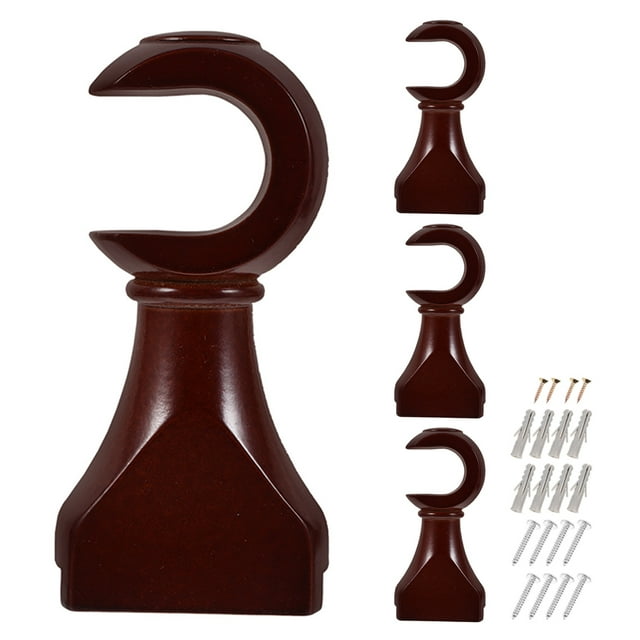 4Pcs Wood Curtain Rod Brackets Wall Mounted Curtain Rod Holders Window Curtain Hooks for Double Rods Heavy Duty Wooden Support for Home and Office Dark Red