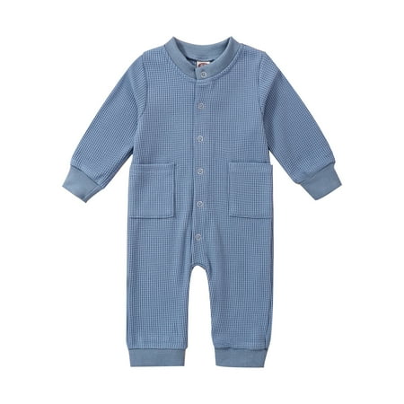 

Infant Boys Girls Long Sleeve Winter Solid Ribbed Newborn Jumpsuit Romper With Pocket