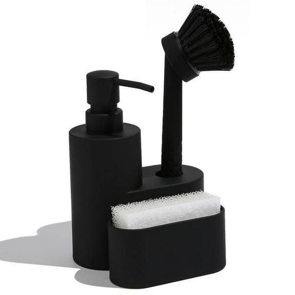 Boriyuan 3 in 1 Soap Dispenser with Sponge Holder and Brush for Bathroom Kitchen Sink Countertop Organizer Black