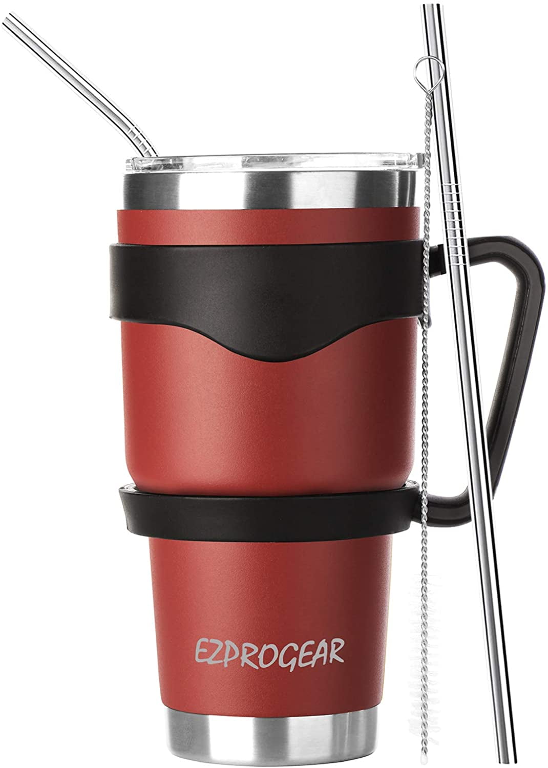 Ezprogear 30 oz Stainless Steel Coffee Tumbler Double Wall Travel Cup Vacuum Insulated Water Mug with Handle & Straws (Mango Yellow)