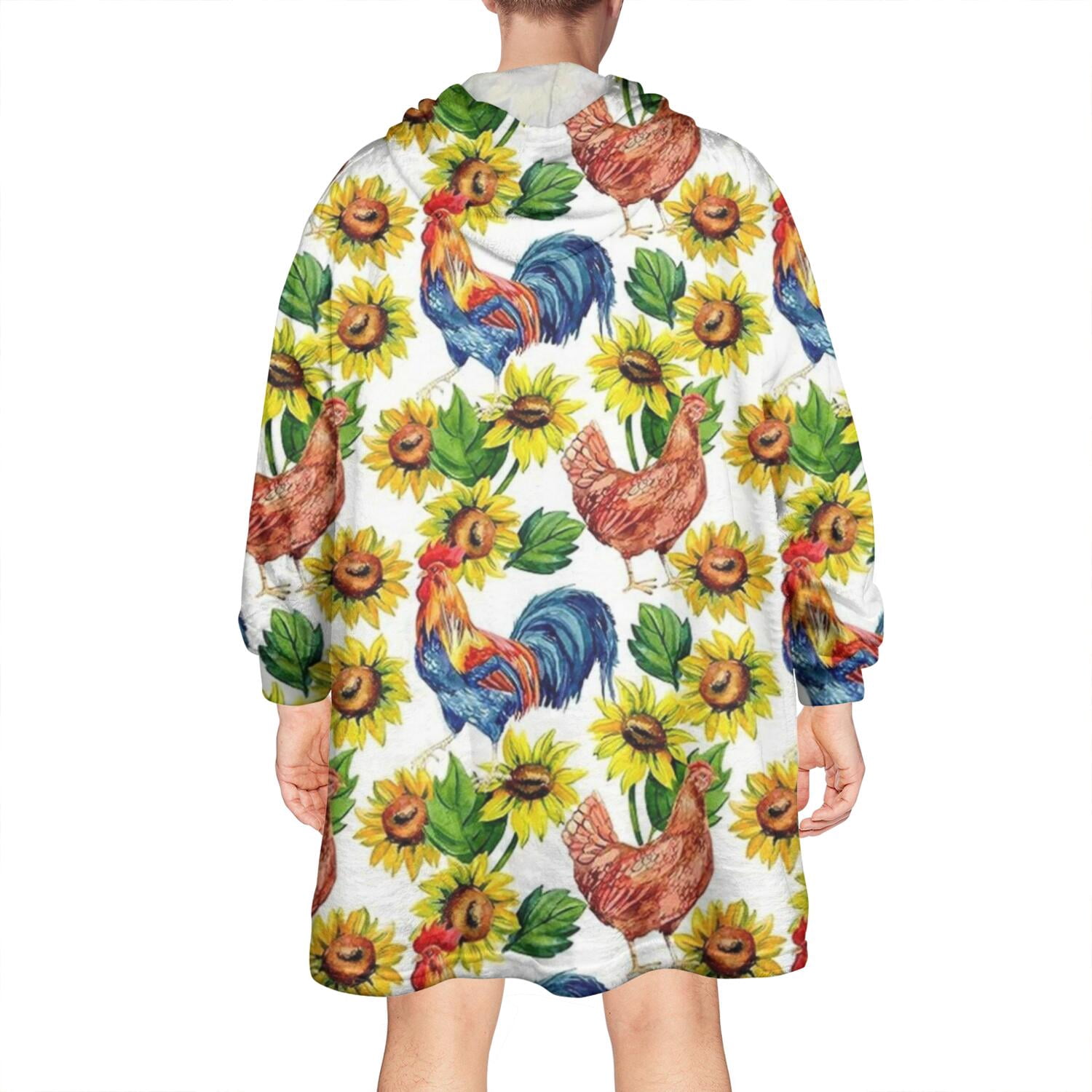 Wearable Oversized Blanket,Sunflower Chicken Pattern Wearable Blanket Hoodie for Adults,Cozy Hooded Blankets with Super Pockets,Super Warm Fuzzy Pullover for Women & Men