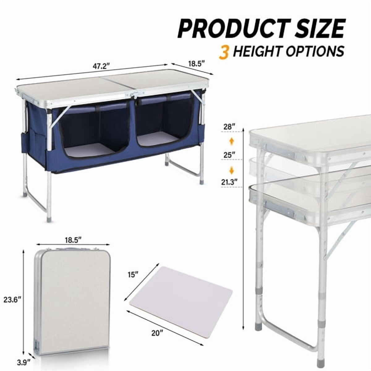 Alvantor 4 Ft Folding Camping Table with Storage Portable Aluminum Picnic Table for Indoor Outdoor Use