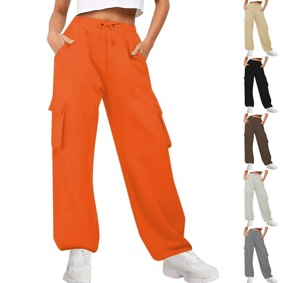 pstuiky Women's Sweatpants, Solid Color Athletic Long Straight Leg Trousers Simple Activewear for Women Black L