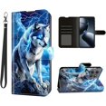 thumbnail image 1 of wonima11 for Moto G 2025 Wallet Case,PU Leather Flip Cover with Card Holders & Kickstand,RFID Blocking Magnetic Closure,Blue Wolf Lightning Shockproof Protective for Motorola Moto g 2025 Case 6.7", 1 of 1