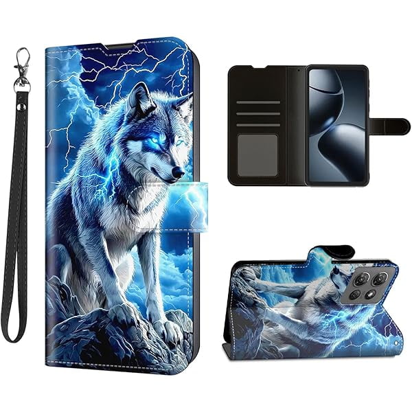 wonima11 for Moto G 2025 Wallet Case,PU Leather Flip Cover with Card Holders & Kickstand,RFID Blocking Magnetic Closure,Blue Wolf Lightning Shockproof Protective for Motorola Moto g 2025 Case 6.7"