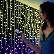 Twinkly TWPLUS-PLC-CU-10X25SPP-T 40 Wide, 6.5 FT Tall RGBW PLUS Light Curtain with 250 Lights (Transparent Wire), IP65-Rated