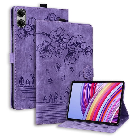 DWaybox Case for Xiaomi Poco Pad M1 12.1 inch 2025 Model - Cute Cartoon Embossed Folio PU Leather Shockproof Cover with Adjustable Kickstand & Card Slots -Purple