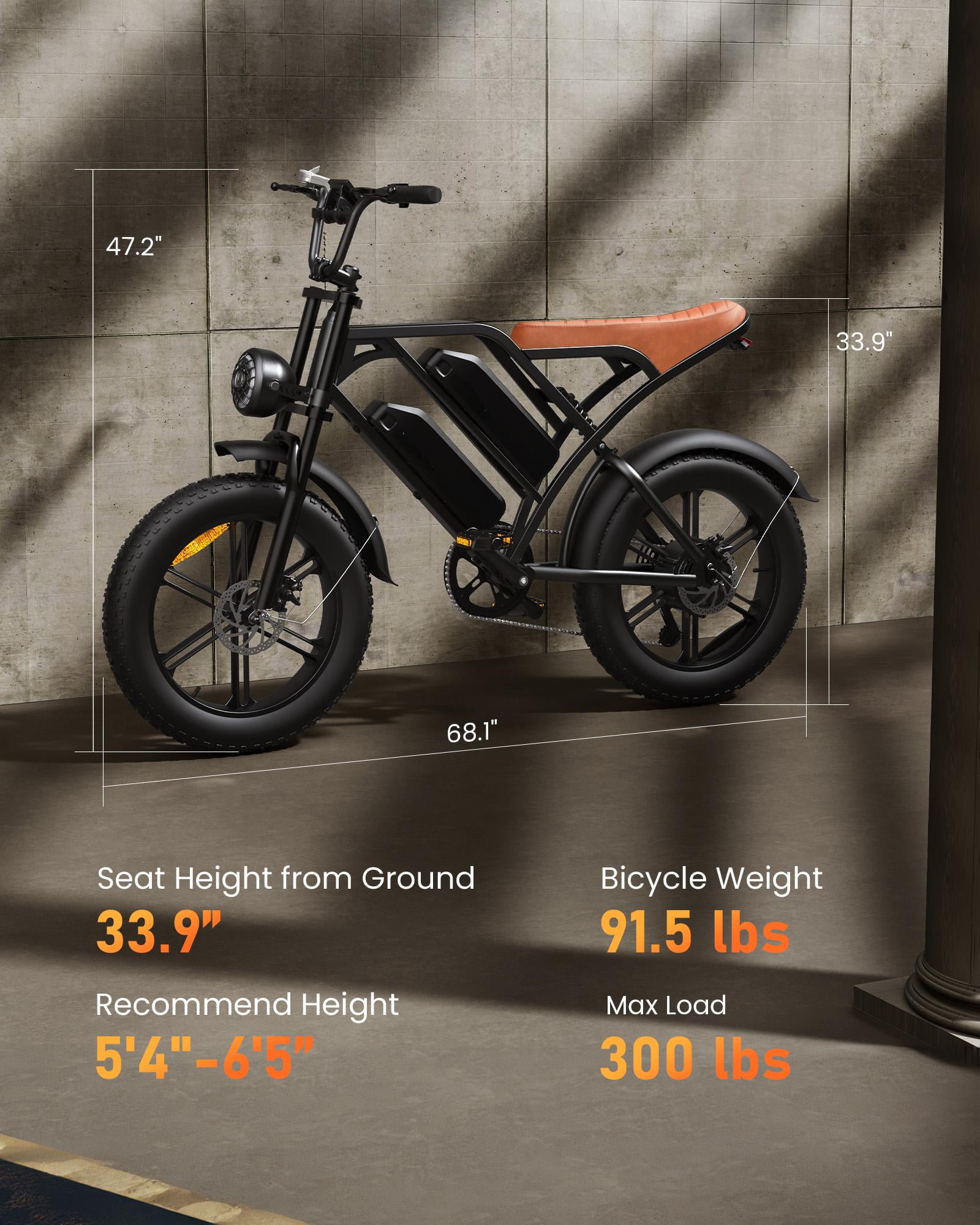 Electric Bike for Adults,28MPH,1500W Peak Motor,100+ Miles Range,Dual Battery,7-Speed,20" Fat Tire E-Bike,Moped Style Electric Bicycles,Black