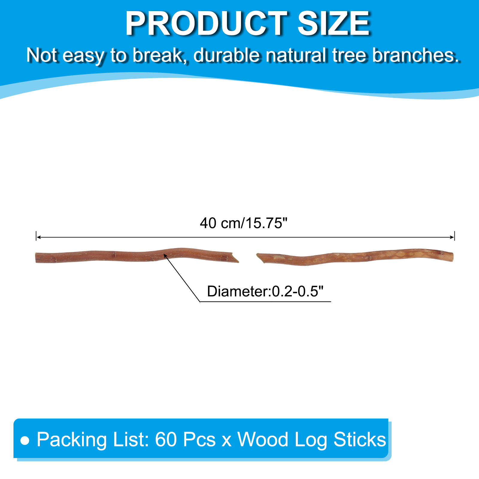 Uxcell 60 Pcs / 40cm Wood Log Sticks, 0.2-0.5inch inch in Diameter Natural Wood Craft Sticks, Dried Wood Sticks Decorative Wood Branch Sticks for DIY Crafts Accessory Photo Props, Brown