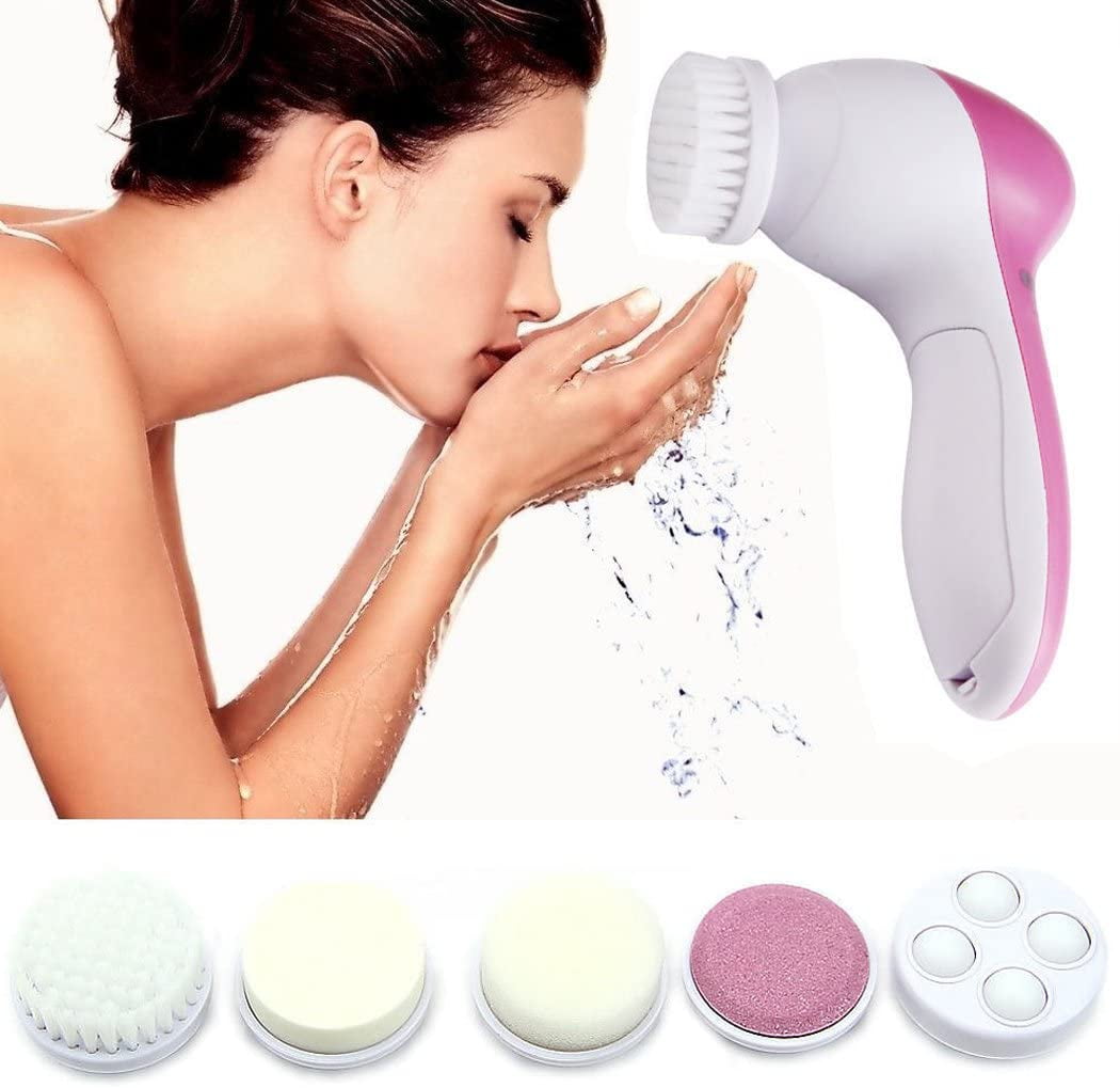 Seenda Facial Cleansing Brush, Waterproof Face Spin Brush with 5 Brush Heads for Deep Cleansing, Gentle Exfoliating, Removing Blackhead, Massaging