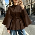 thumbnail image 3 of AKOEE Cape Coat for Women Belted Batwing Sleeve Poncho Jacket Dressy One-Button High Collar Winter Peacoat (L, Brown), 3 of 6