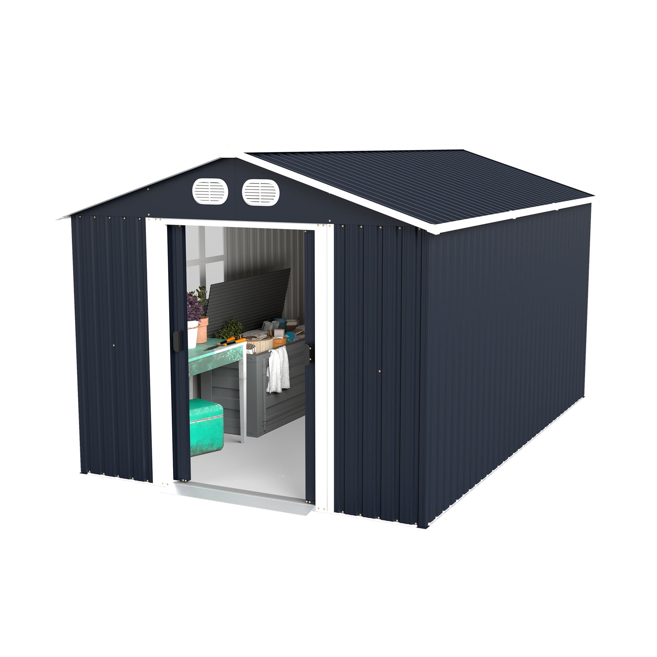 Noble House 8 x 12 FT Outdoor Metal Tool Storage Shed with Lockable Doors and Air Vents, Waterproof Garden Shed, Dark Gray