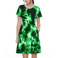 thumbnail image 1 of Balery Green Tie Dye Vestidos sueltos de manga corta para mujer, vestidos de verano 2025, vestidos casuales de corte A con vuelo., 1 of 6