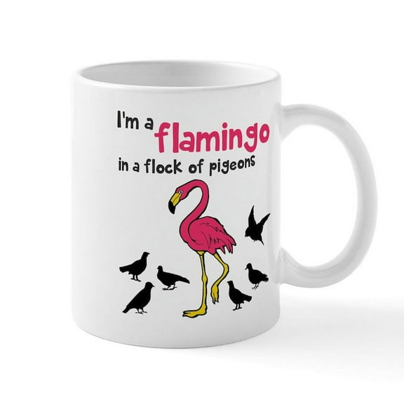 CafePress - Flamingo Flock Of Pigeons Mug - 11 oz Ceramic Mug - Novelty Coffee Tea Cup