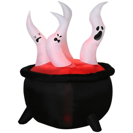 Outsunny 4ft Inflatable Halloween White Ghosts in Red Cauldron  Blow-Up Outdoor LED Display for Lawn  Garden  Party