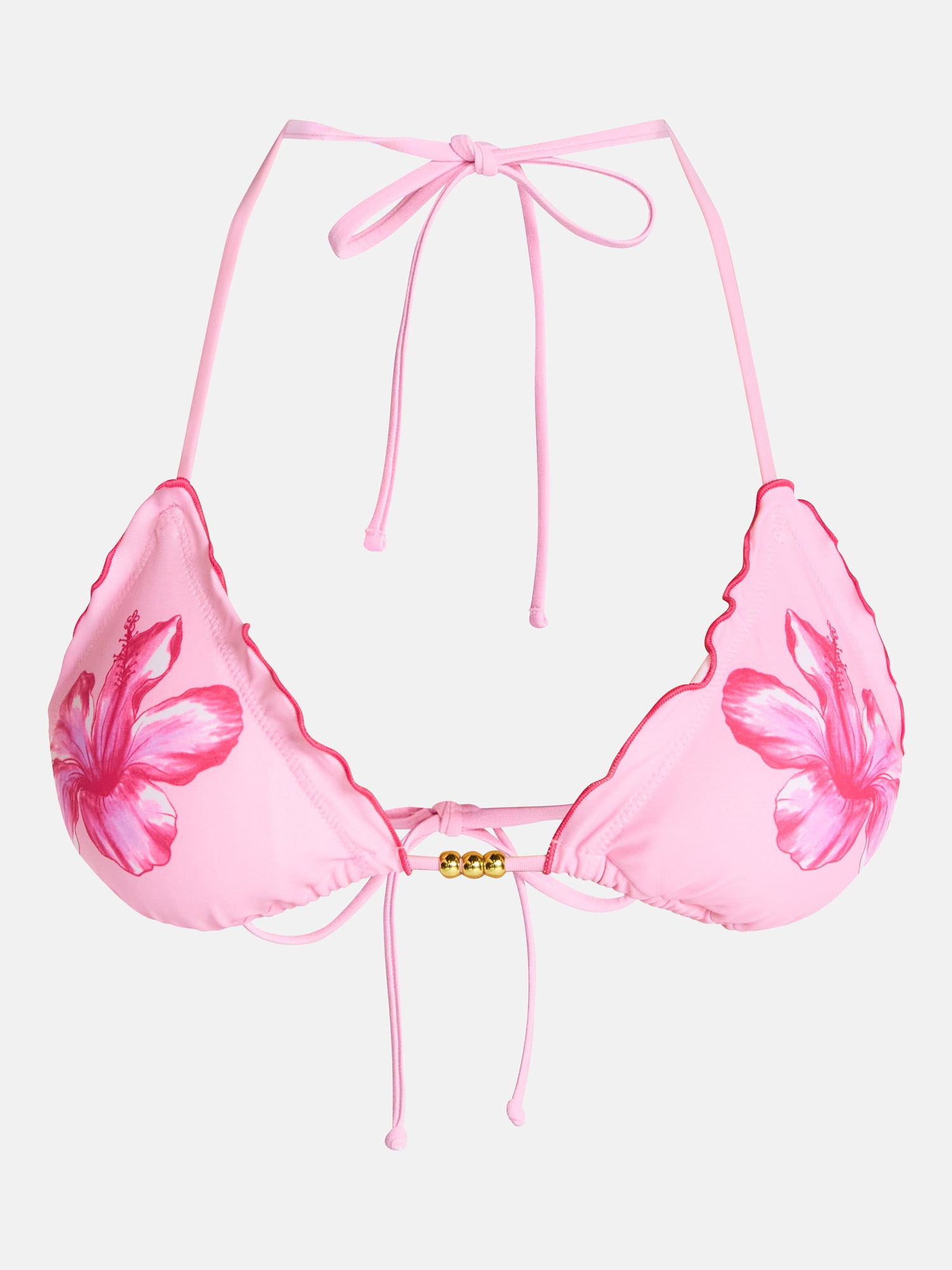 No Boundaries Hibiscus Lettuce Edge Triangle Bikini Top, Women's XXS-XXL
