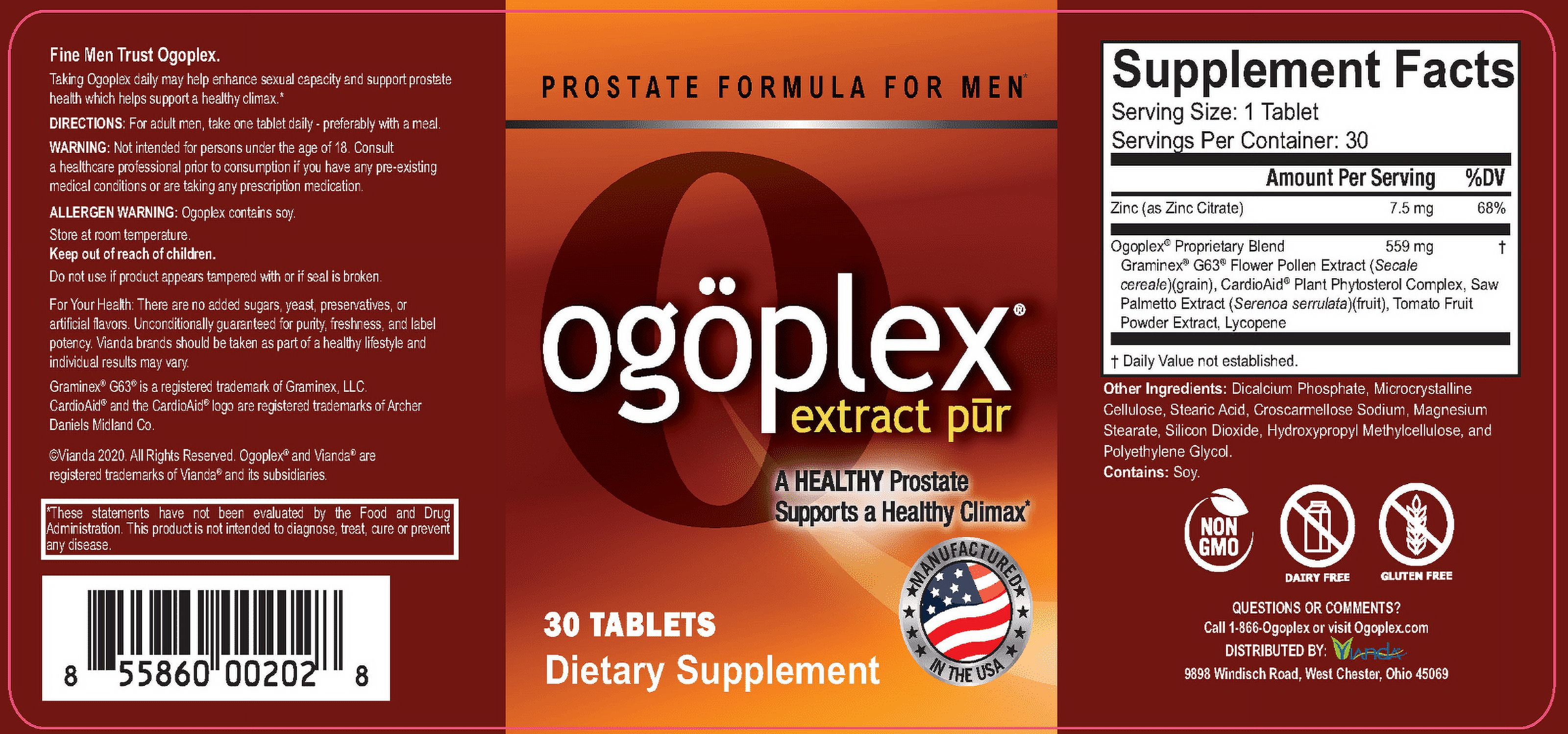 Ogoplex Prostate Health & Urinary Support for Men - Graminex G63 Swedish Flower Pollen, Saw Palmetto, CardioAid Plant Phytosterol Complex, Tomato Fruit, & Lycopene - 30 Tablets (3 Pack)