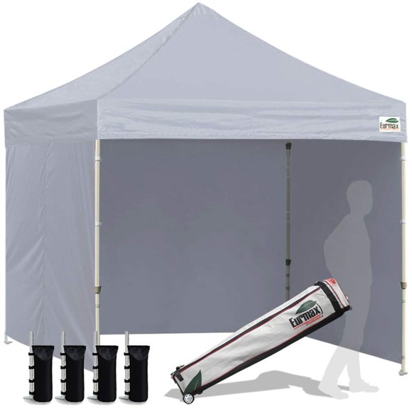 Eurmax USA Tente de Réception 8'x8' Pop-up Commerciale Instantanée Canopies avec 4 Parois Latérales Amovibles et Sac à Roulettes, Bonus 4 Sacs de Sable (Gris)