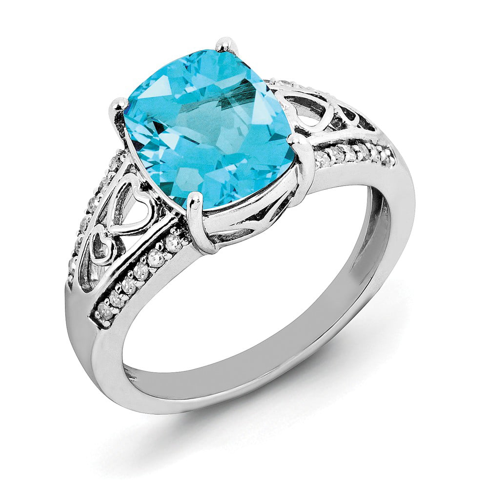 Size 8 West Coast Jewelry Sterling Silver Diamond and Light Swiss Blue Topaz Ring 