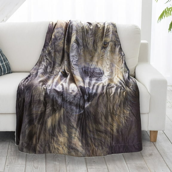 Sherpa Fleece Throw Blanket - Wolf Print Pattern