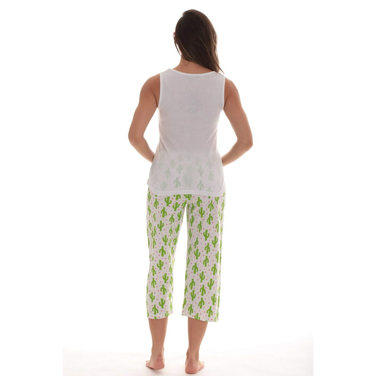 Just Love Women's 100% Cotton Capri Sets - Comfortable Sleepwear and  Pajamas (PJs) (White - Cactus Love, Medium)