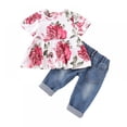 thumbnail image 1 of Baby Girl Clothes Floral Blouse + Denim Trousers Ruffled Short-Sleeved Girl Jeans Girl Suit L, 1 of 15