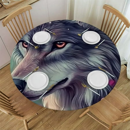 

Autua Wolf Flowers Forest Round Tablecloth 100% Polyester Stain-Resistant Washable for Indoor Outdoor Dining Kitchen Farmhouse - Various Sizes 46 -50