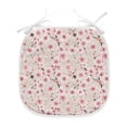 thumbnail image 1 of Cherry Blossom Dining Chair Pad, Japanese Flowers Symbolic of Spring in a Random Arrangement, Water Resistant Pillow with Straps for Kitchen Seats, 4 Pieces Set, Coral Pale Green Brown, by Ambesonne, 1 of 5