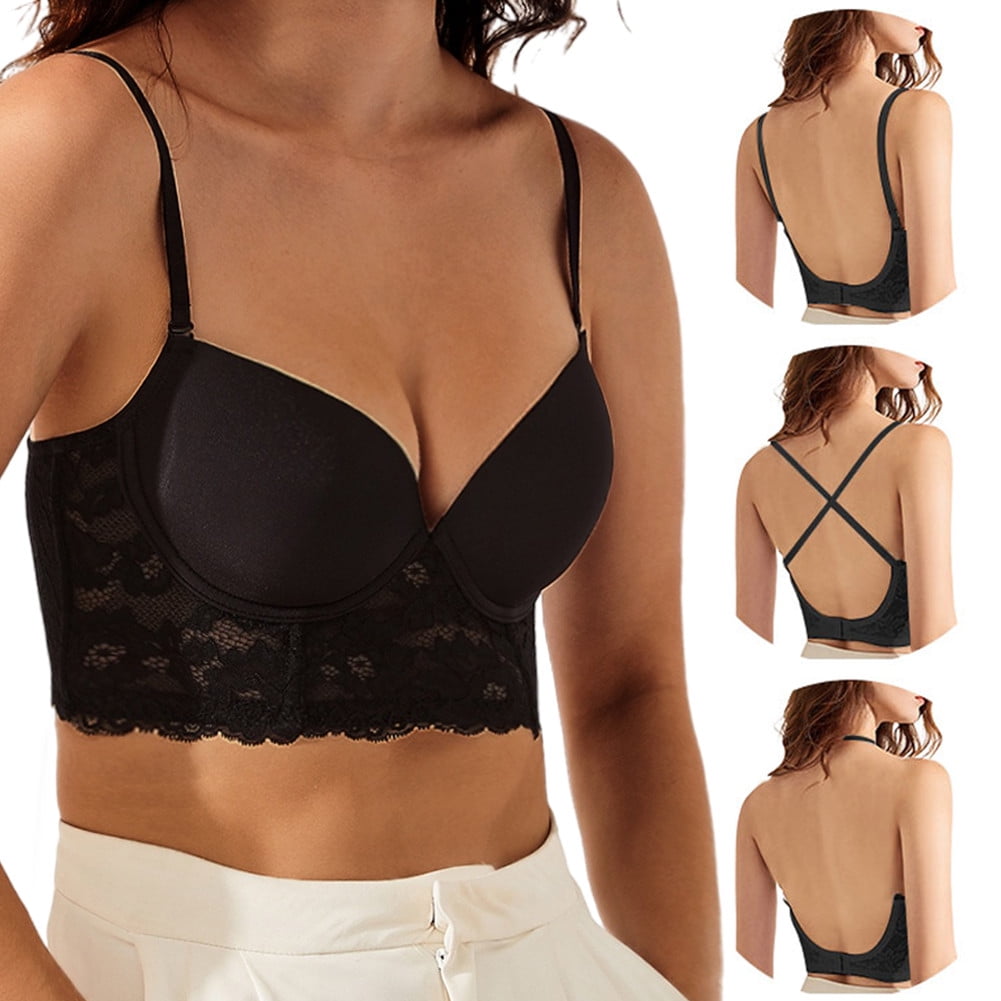 Women's Low Back Bra Sexy Push Up Comfort Seamless Lace Deep V Backless